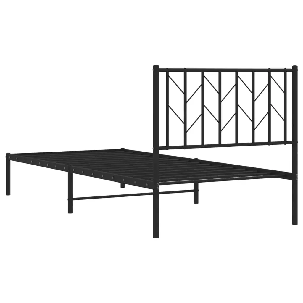 Metal Bed Frame without Mattress with Headboard Black 90x190 cm Price