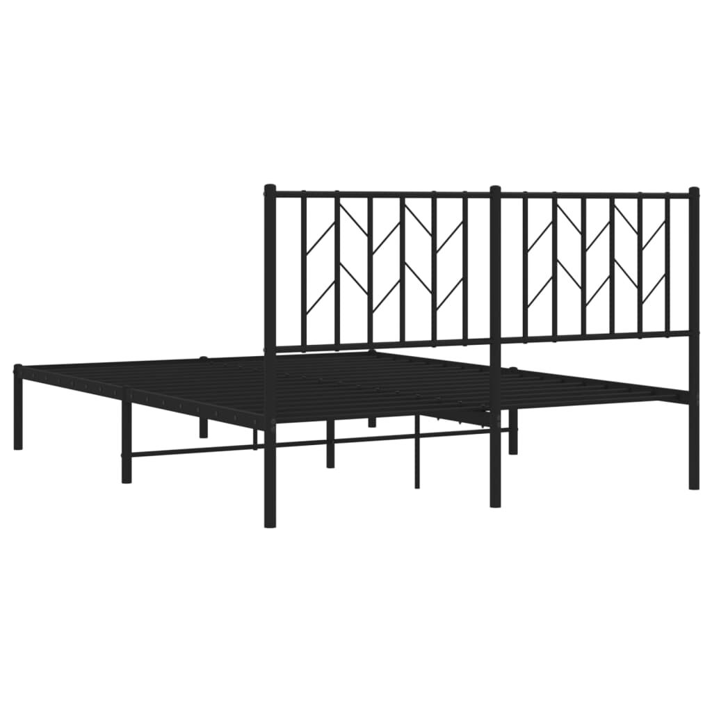 Metal Bed Frame without Mattress with Headboard Black 135x190 cm Price