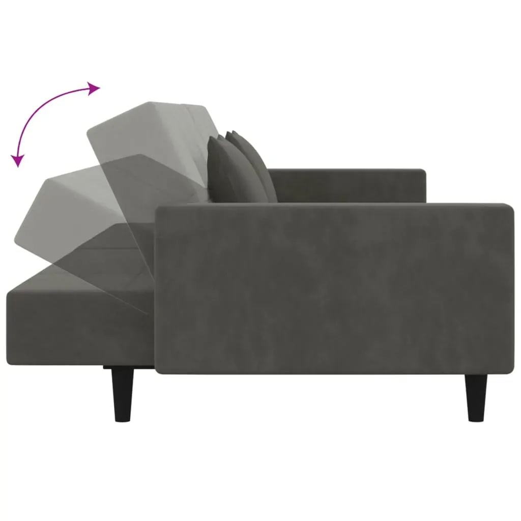 2-Seater Sofa Bed with Two Pillows Dark Grey Velvet Price