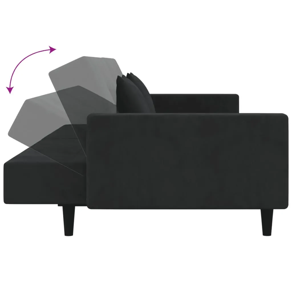 2-Seater Sofa Bed with Two Pillows Black Velvet Price