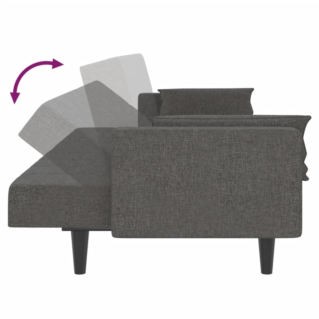 2-Seater Sofa Bed with Two Pillows Dark Grey Fabric Price