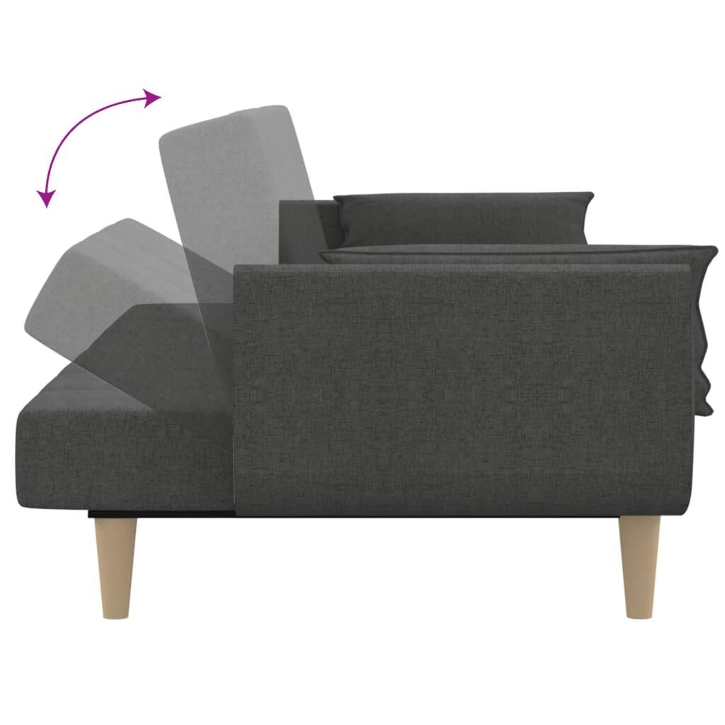 2-Seater Sofa Bed with Two Pillows Dark Grey Fabric Price