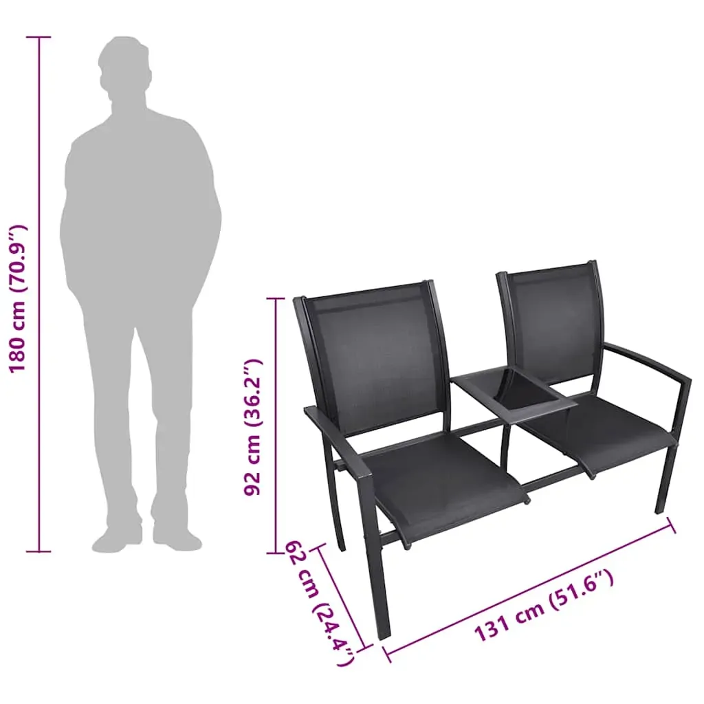 2 Seater Garden Bench 131 cm Steel and Textilene Black Price
