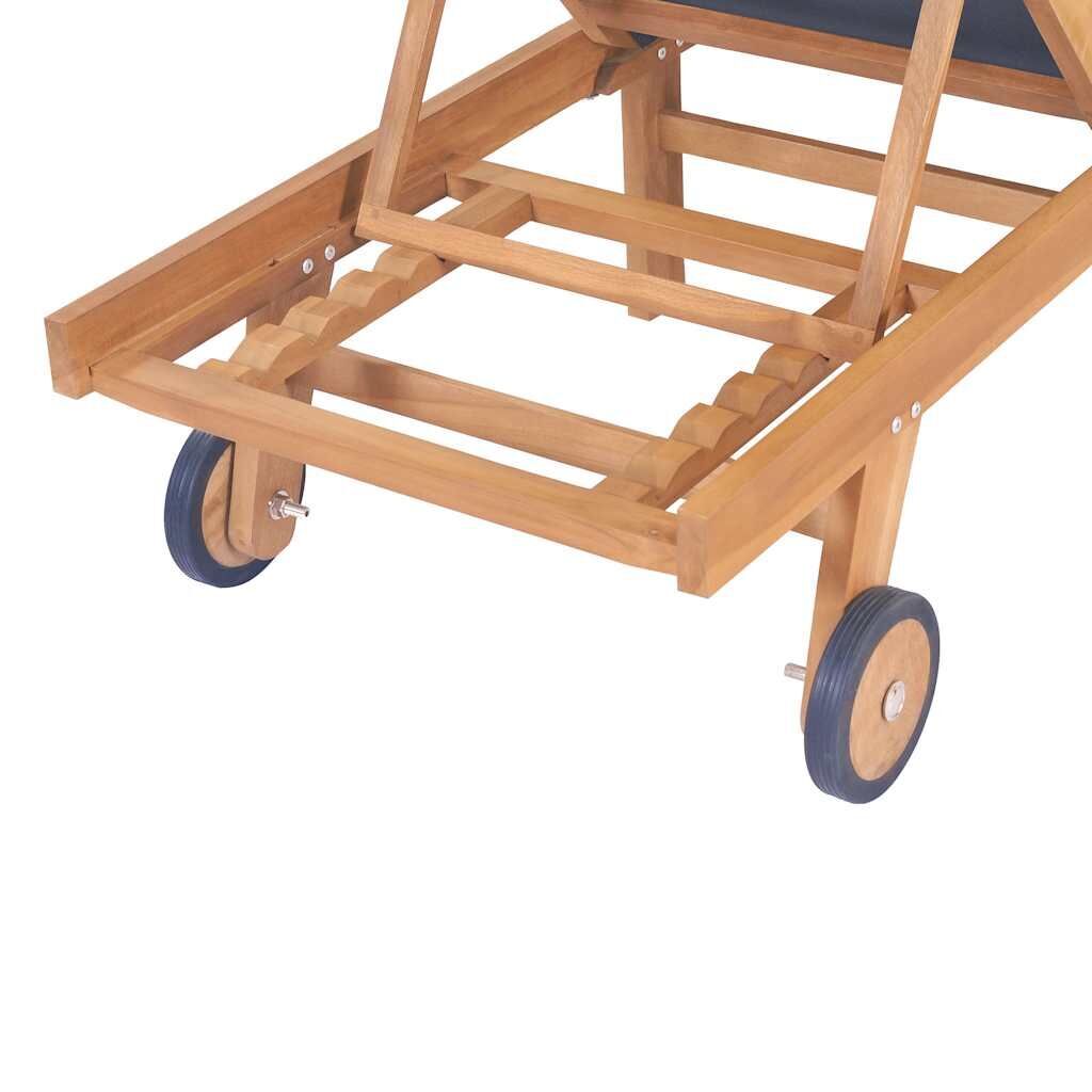Folding Sun Lounger with Wheels Solid Teak and Textilene Price