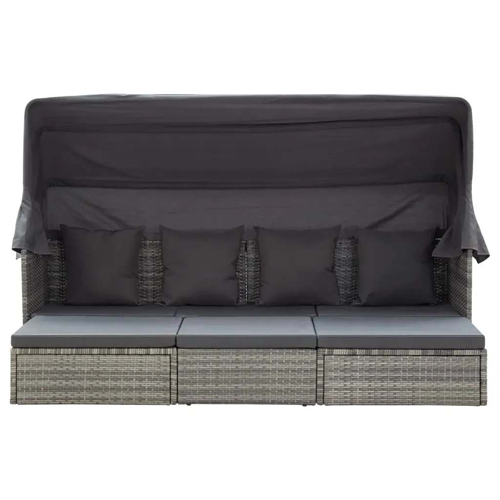 Garden Lounge Bed with Roof Mixed Grey Poly Rattan Price