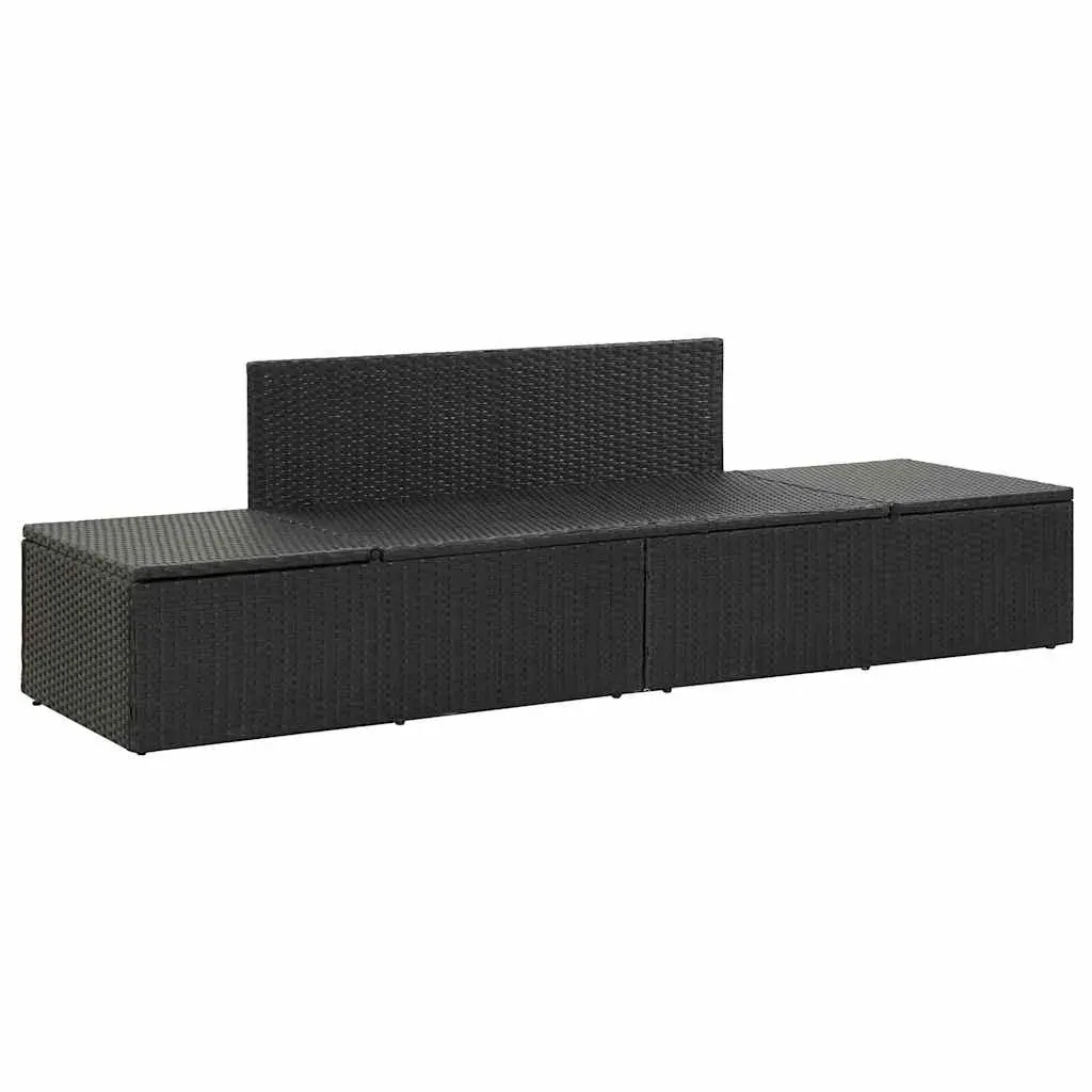 Sun Bed with Cushions Poly Rattan Black Price