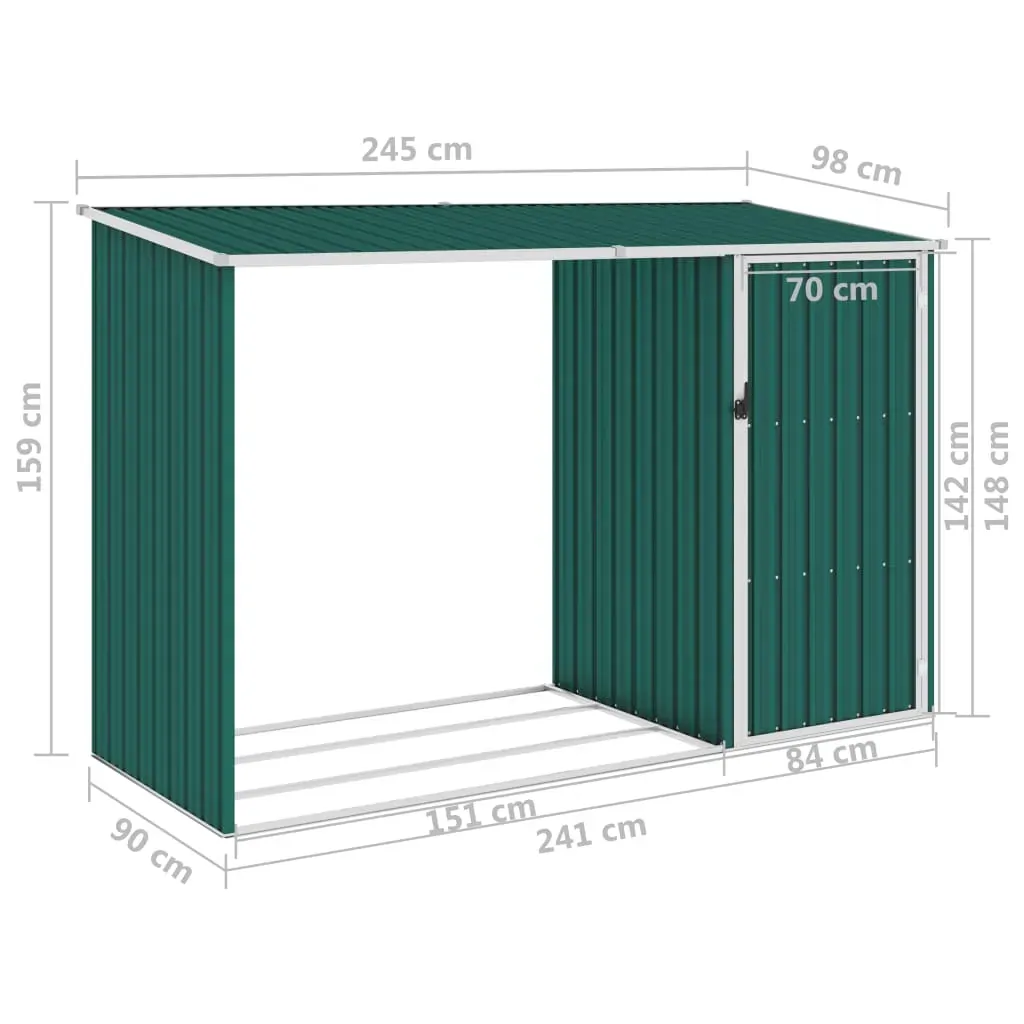 Garden Firewood Shed Green 245x98x159 cm Galvanised Steel Price
