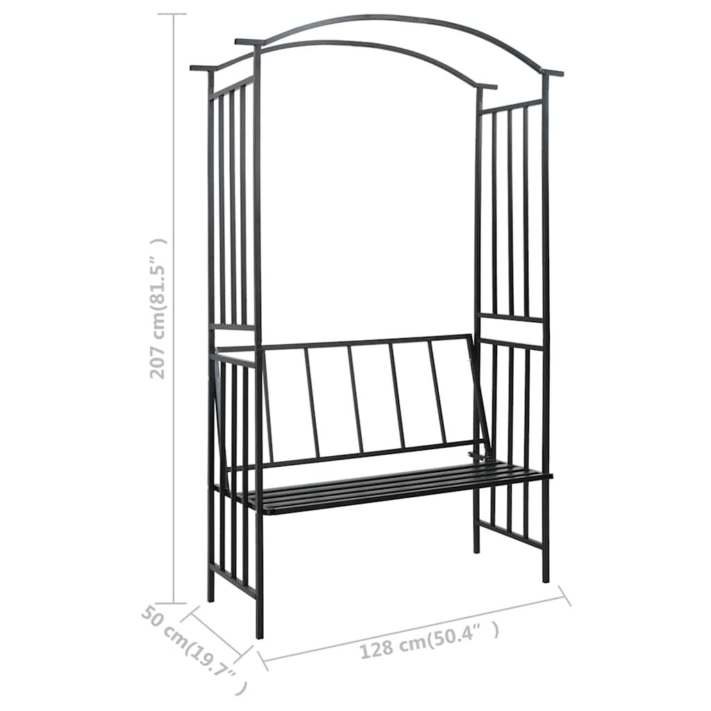 Garden Arch with Bench Black 128x50x207 cm Iron Price