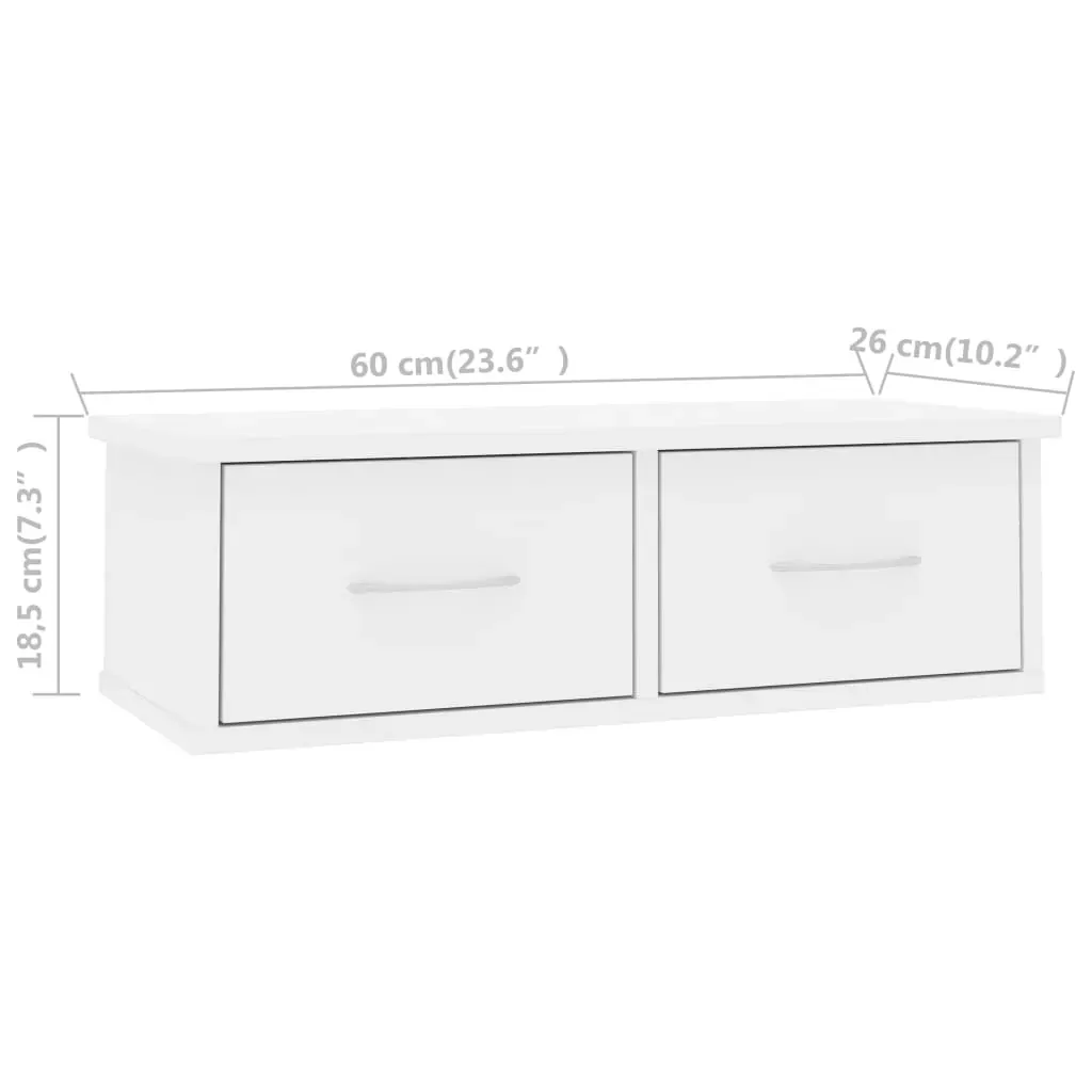 Wall-mounted Drawer Shelf High Gloss White 60x26x18.5 cm Engineered Wood Price