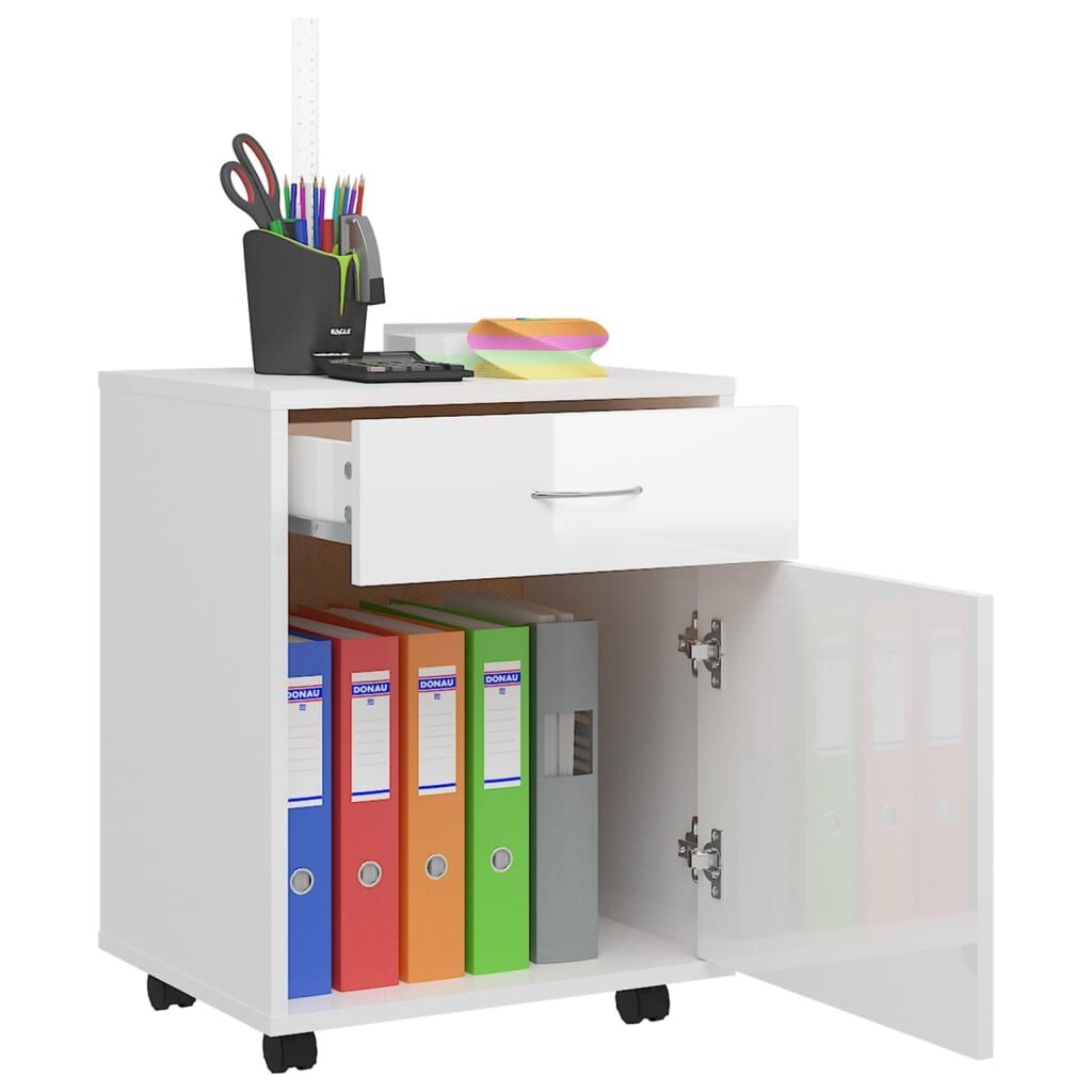 Rolling Cabinet High Gloss White 45x38x54 cm Engineered Wood Price