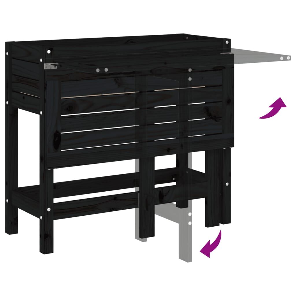Garden Planter with Folding Tabletop Black Solid Wood Pine Price
