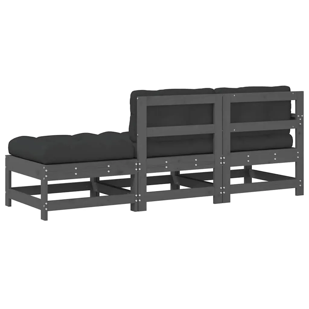 3 Piece Garden Lounge Set with Cushions Grey Solid Wood Price