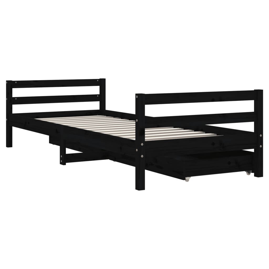 Kids Bed Frame with Drawers Black 90x190 cm Solid Wood Pine Price