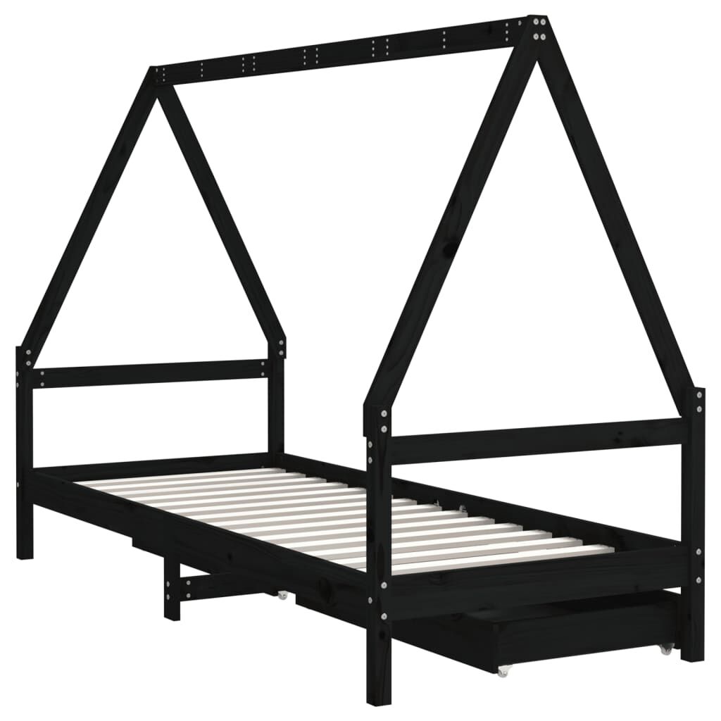 Kids Bed Frame with Drawers Black 90x190 cm Solid Wood Pine Price