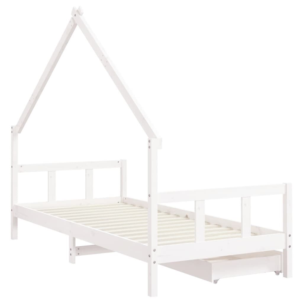 Kids Bed Frame with Drawers White 90x190 cm Solid Wood Pine Price