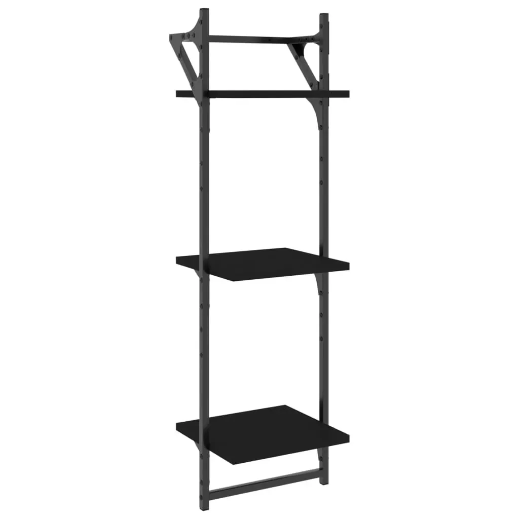 6 Piece Wall Shelf Set with Bars Black Engineered Wood Price