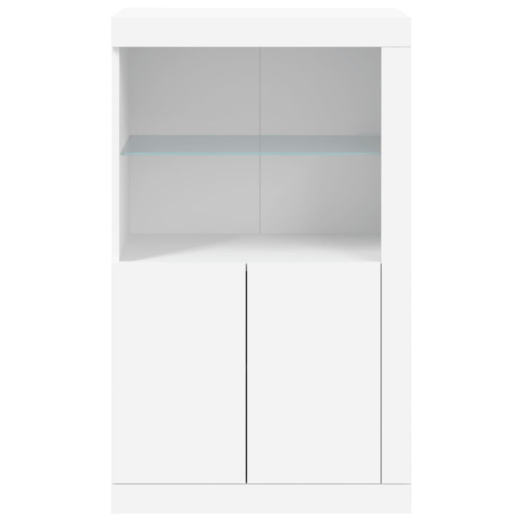 Side Cabinet with LED Lights White Engineered Wood Price