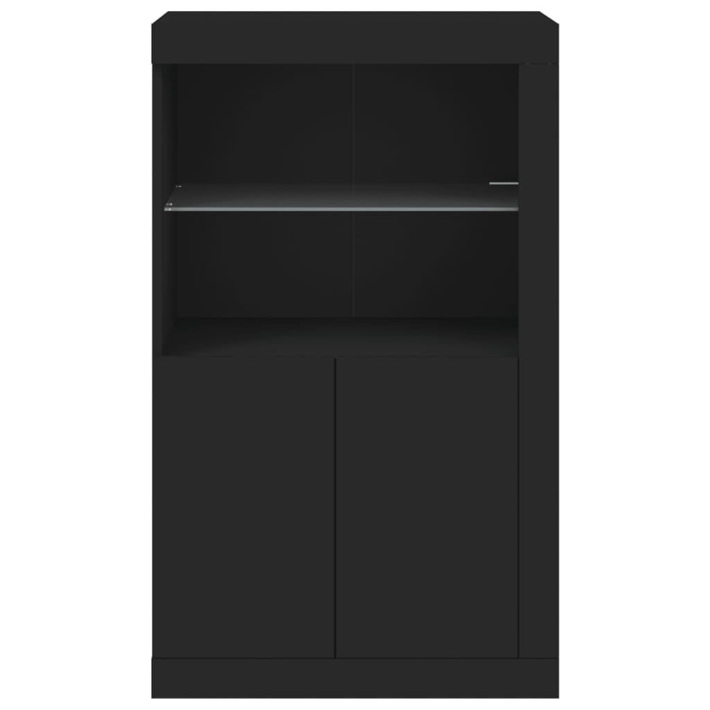 Side Cabinet with LED Lights Black Engineered Wood Price