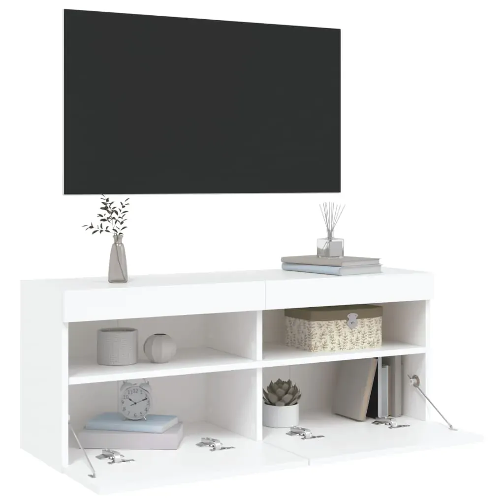TV Wall Cabinet with LED Lights White 100x30x40 cm Price