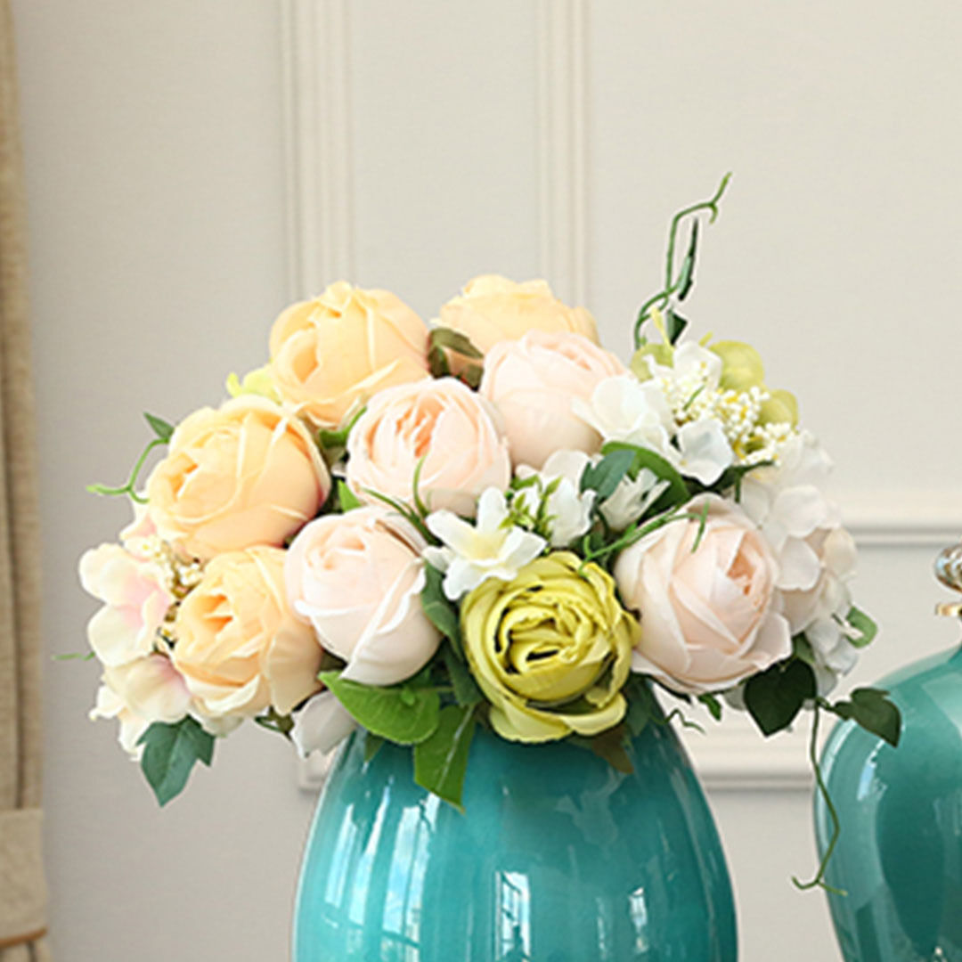 3pcs artificial silk with 15 heads flower fake rose bouquet table decor white Price