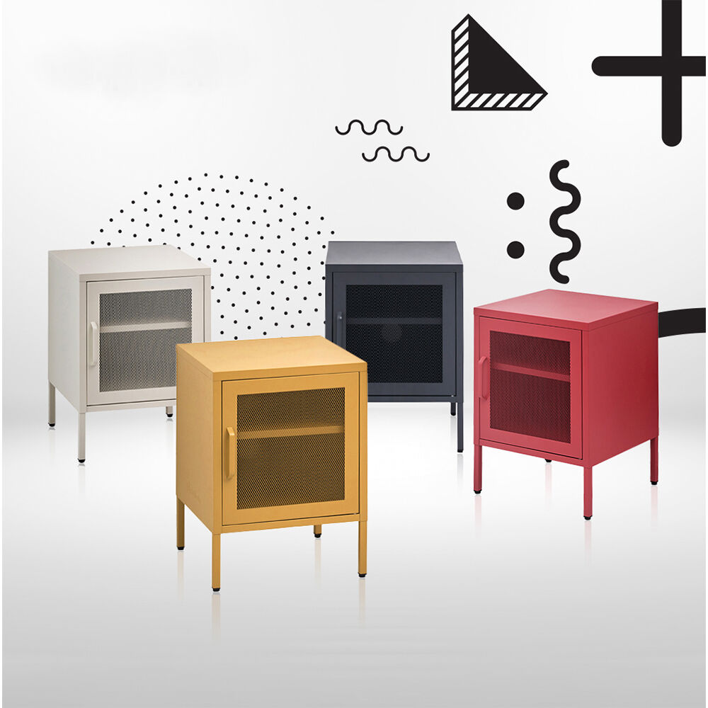 ArtissIn Bedside Table Mesh Door Cabinet - Black Price