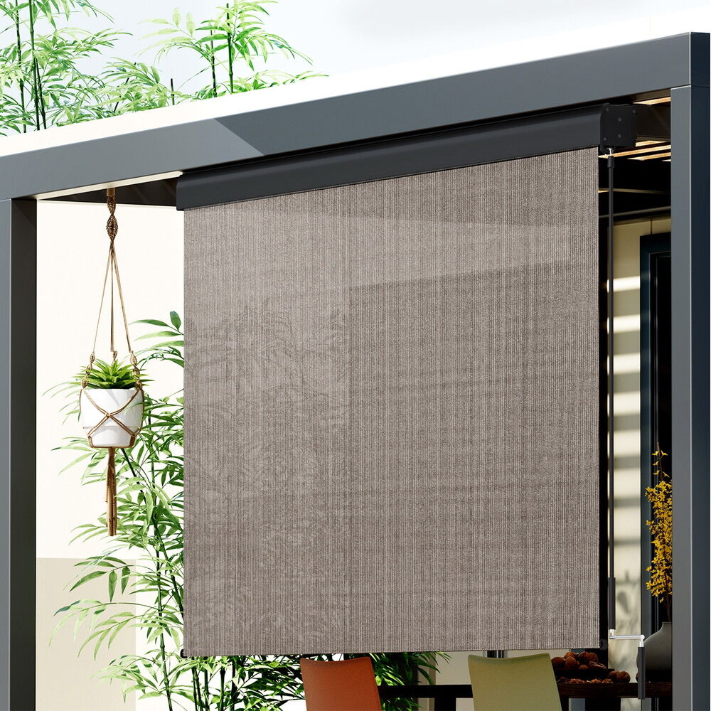 Instahut Outdoor Blinds Light Filtering Roll Down Awning Shade 2.1X2.5M Brown Price