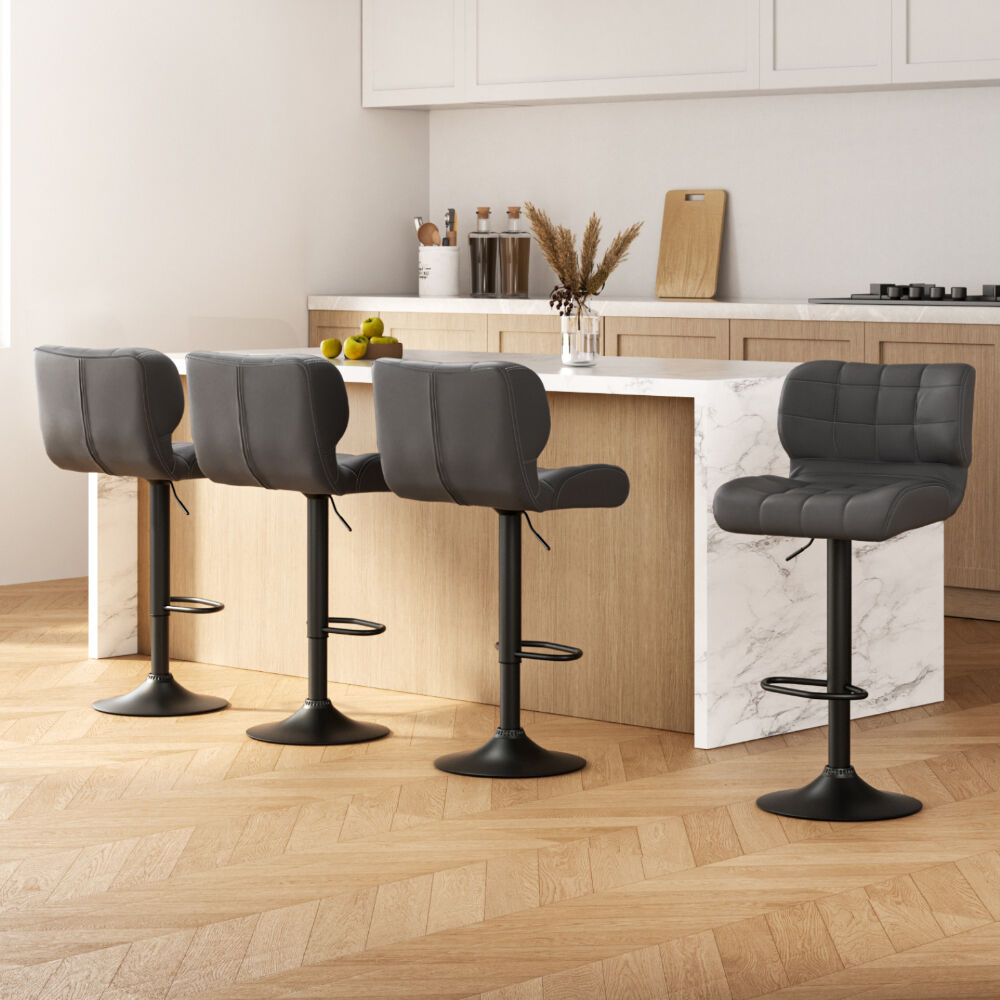 Artiss 4x Bar Stools Gas Lift Leather Padded Grey Price