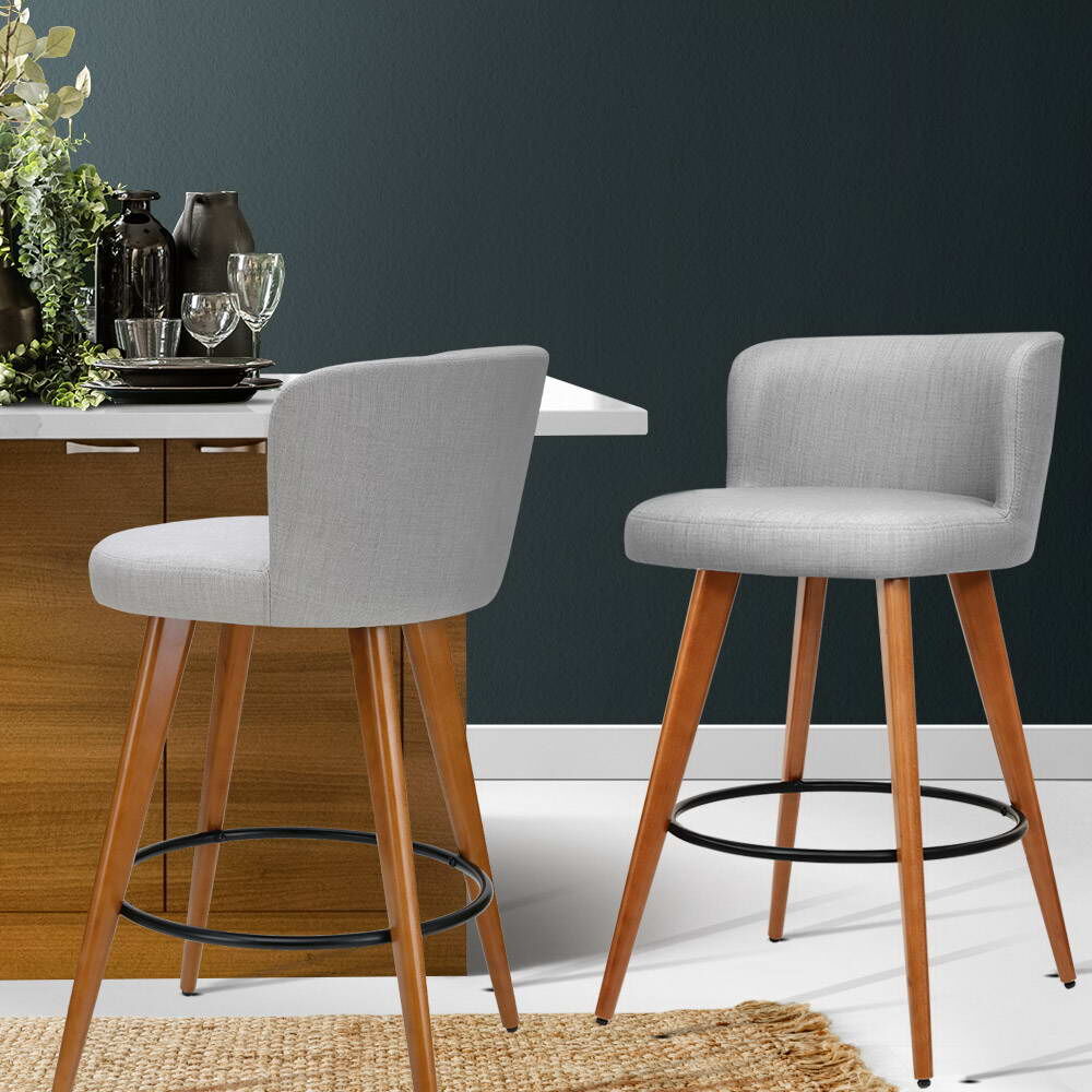 Artiss 2x Bar Stools Linen Padded Wooden Grey Price