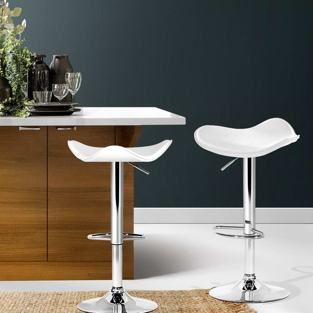Artiss 2x Bar Stools Leather Gas Lift Chair White Price