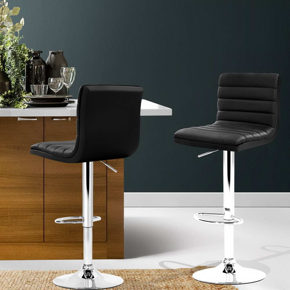 Artiss 2x Bar Stools Padded Leather Gas Lift Black Price