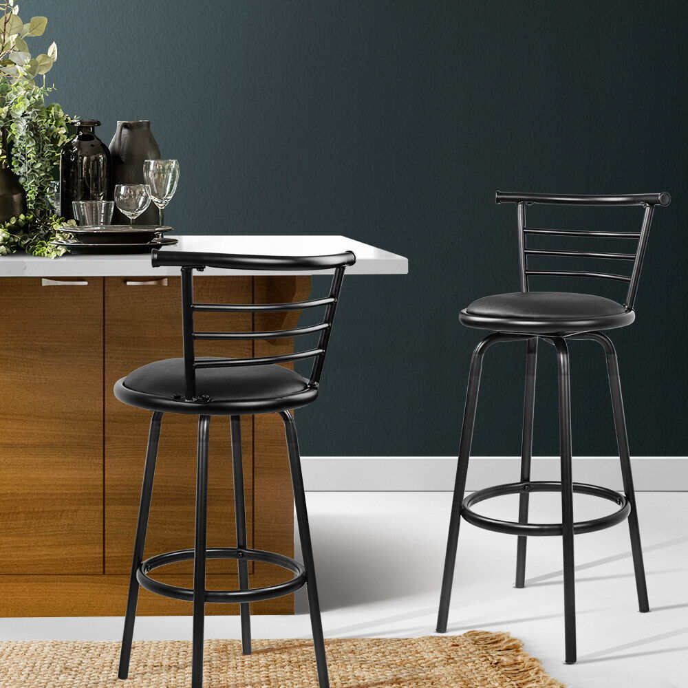 Artiss 2x Bar Stools Swivel Leather Padded Metal Price