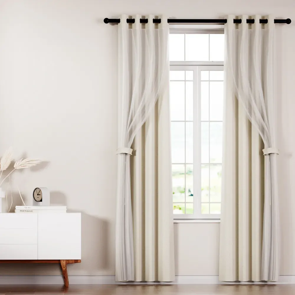 2X 132x213cm Blockout Sheer Curtains Beige Price