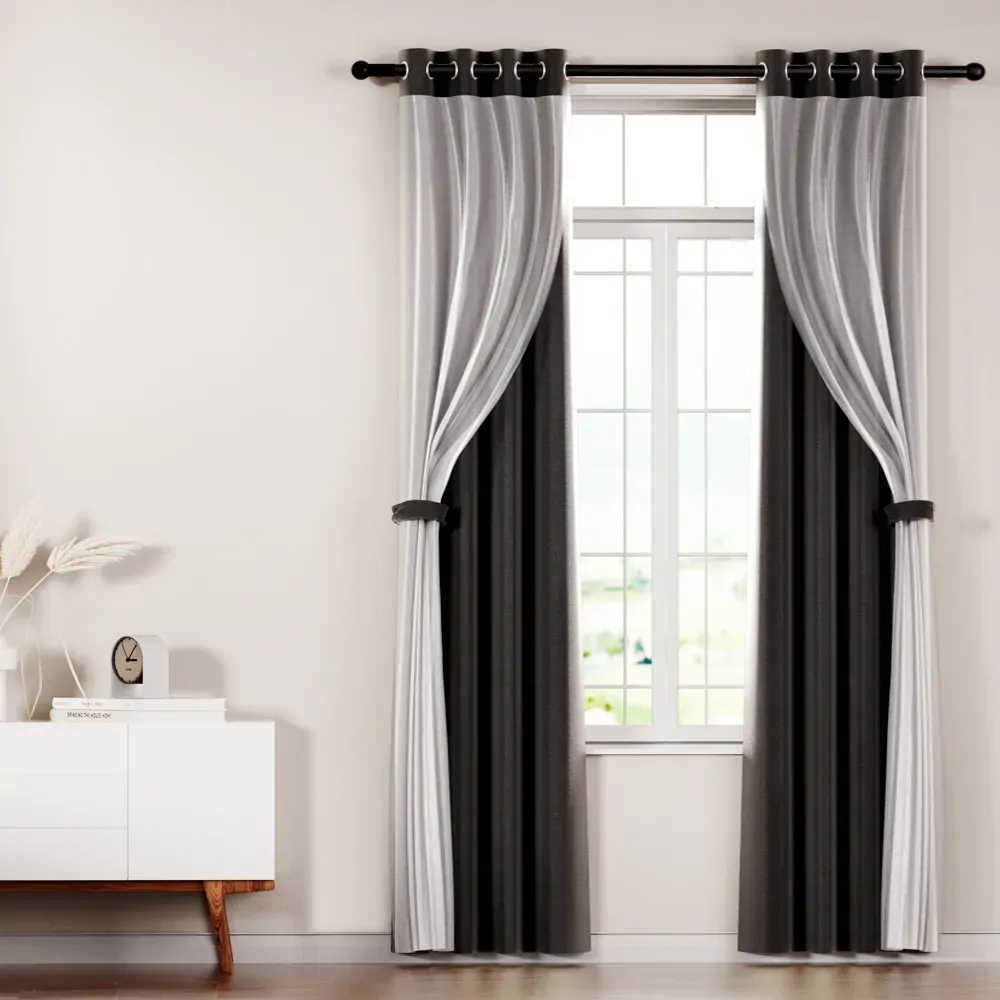 2X 132x274cm Blockout Sheer Curtains Black Price