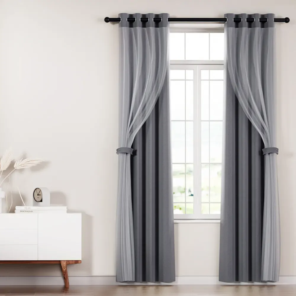 2X 132x274cm Blockout Sheer Curtains Charcoal Price