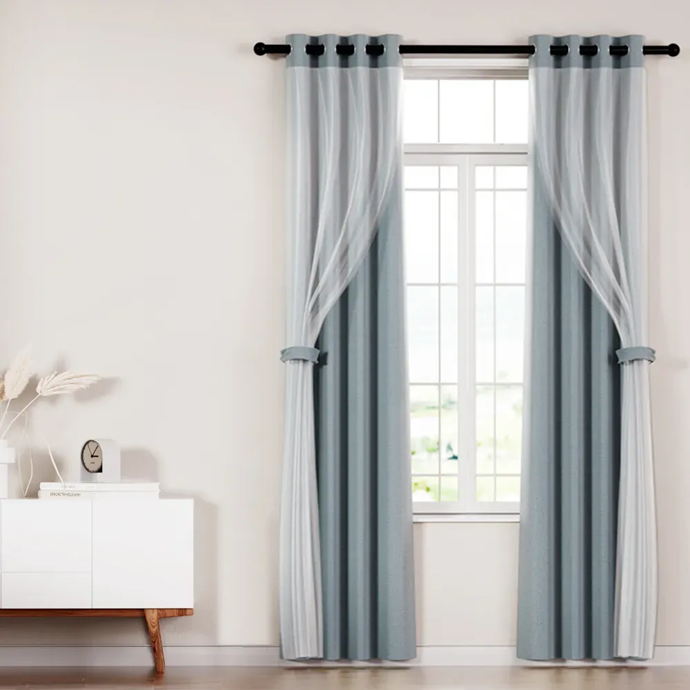 2X 132x304cm Blockout Sheer Curtains Light Grey Price