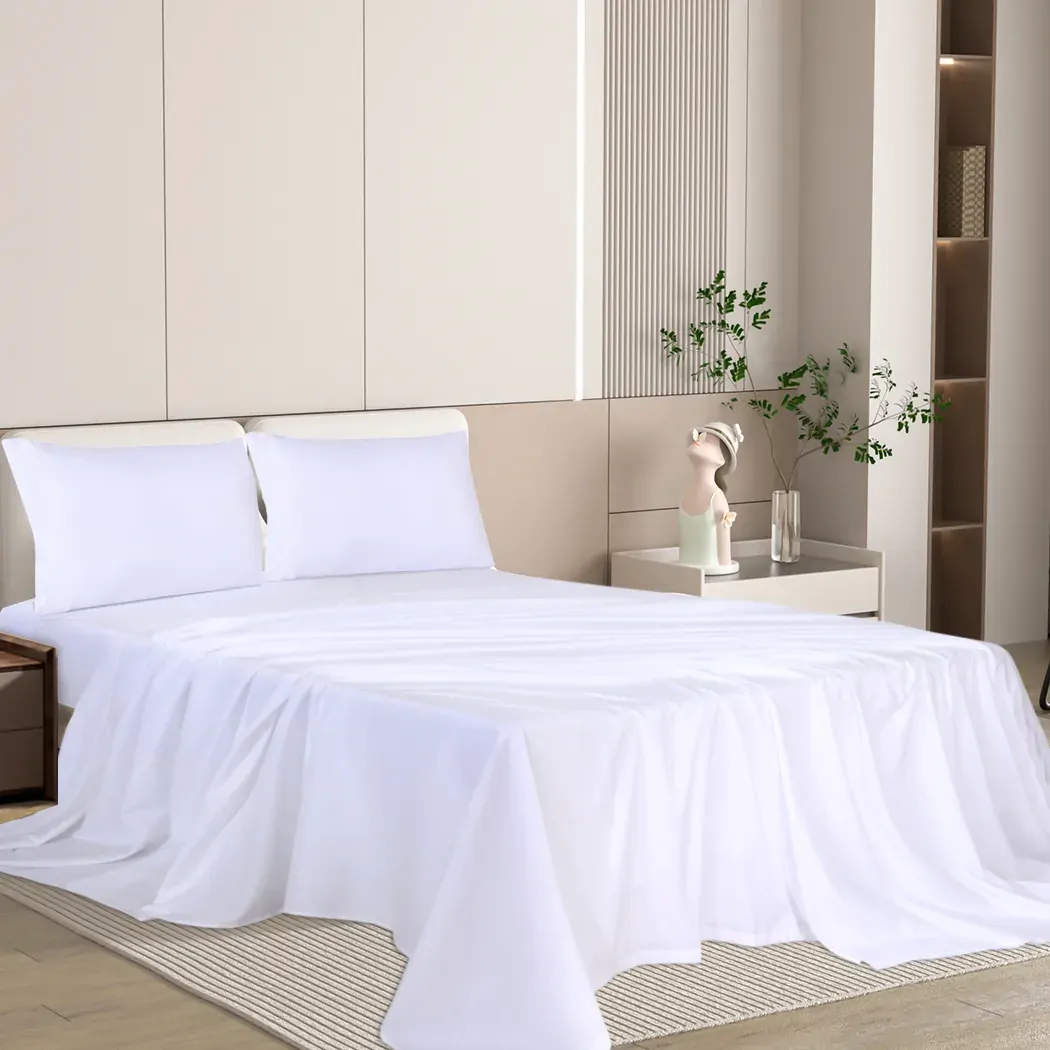 4pcs Double Size 100% Bamboo Bed Sheet Set in White Colour Price