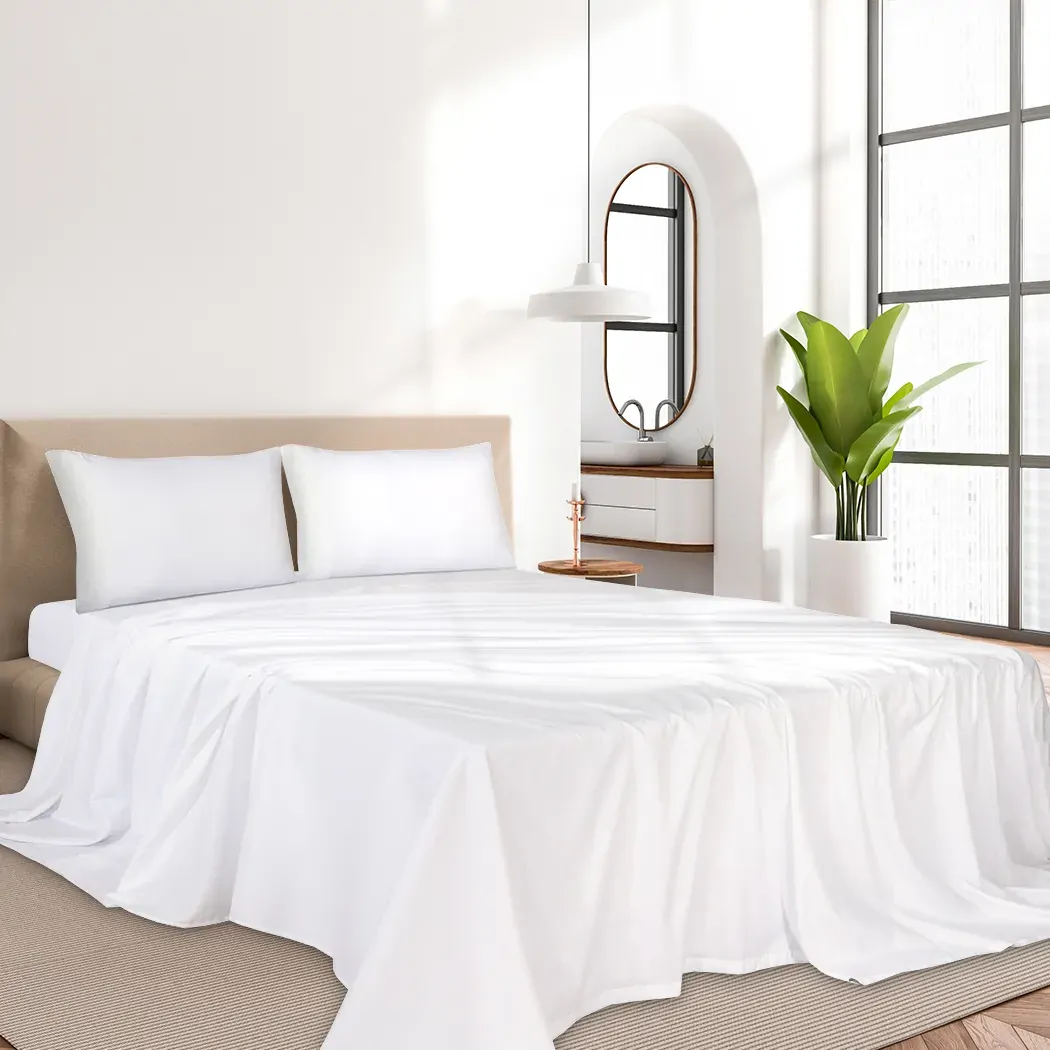 4pcs king size 100% bamboo bed sheet set in white colour Price