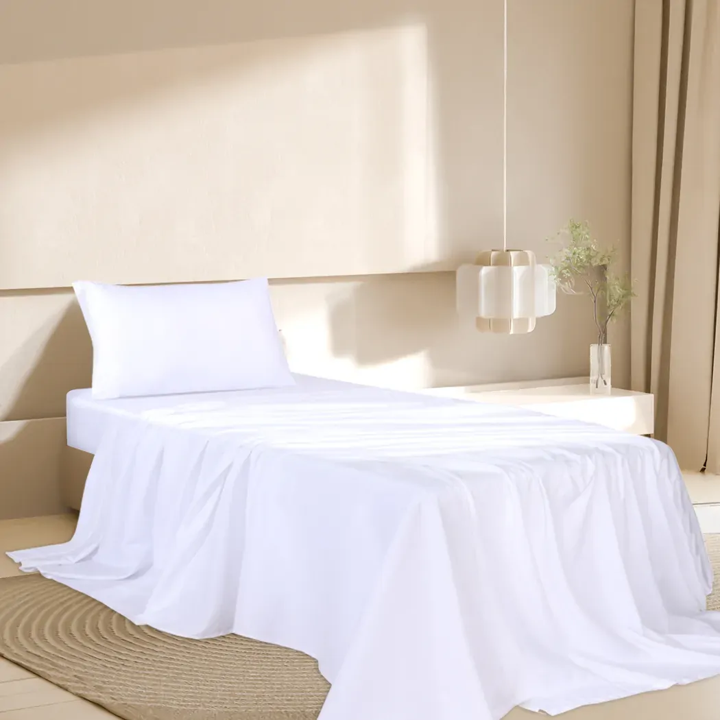 3pcs sinigle size 100% bamboo bed sheet set in white colour single Price