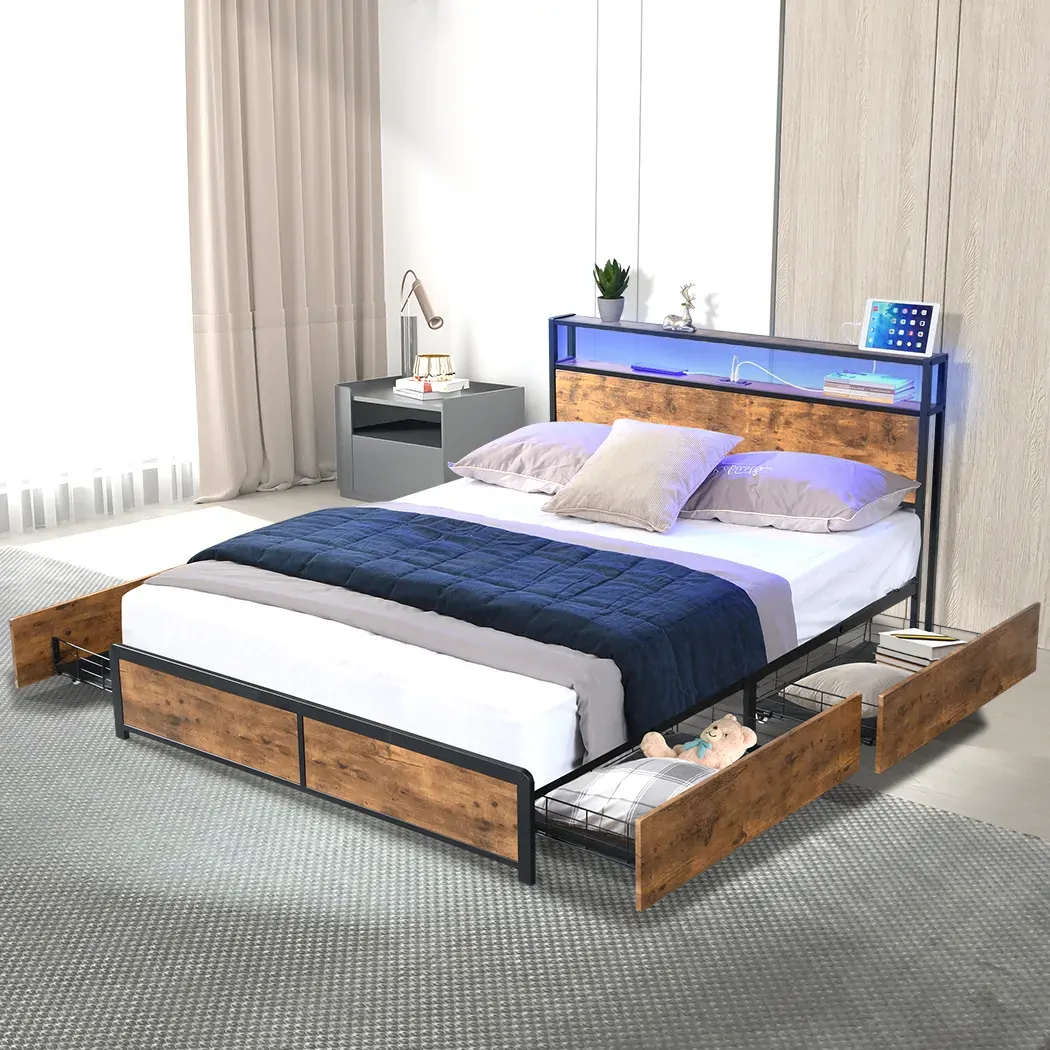 Queen Bed Frame RGB LED 4 Drawers USB Price