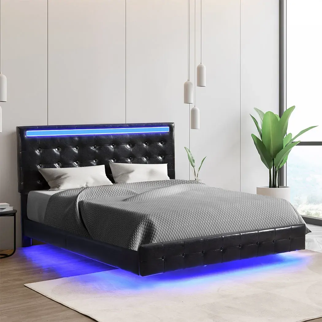 Levede Floating Bed Frame Queen with Headboard LED Lights Mattress Base Price