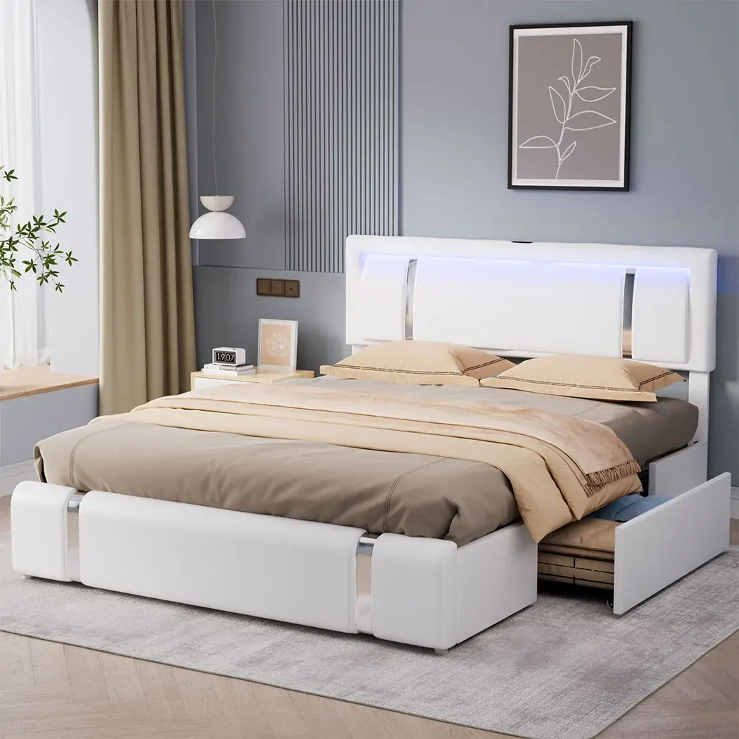 levede double bed frame with adjustable headboard white Price
