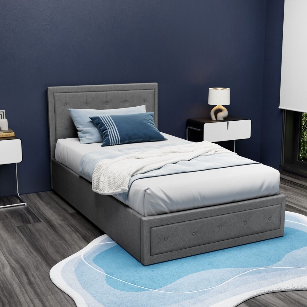Artiss Bed Frame King Single Size Gas Lift Storage Mattress Base Wooden Grey Price