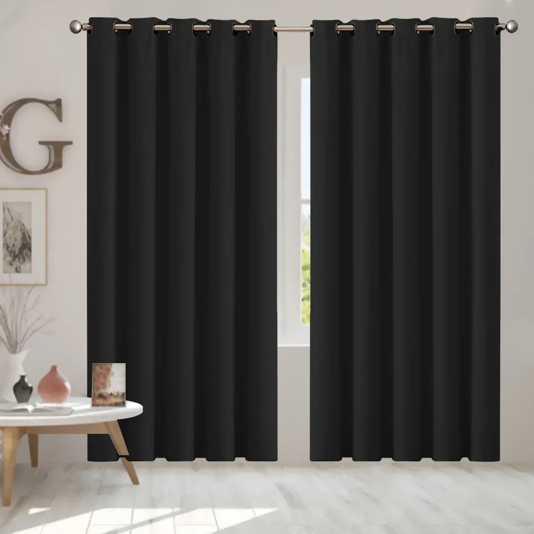 2x blockout curtains panels 3 layers black Price