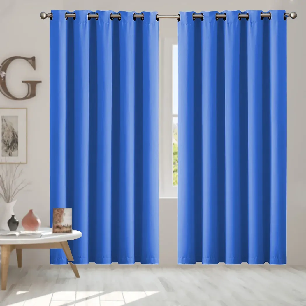 2x blockout curtains panels 3 layers blue Price