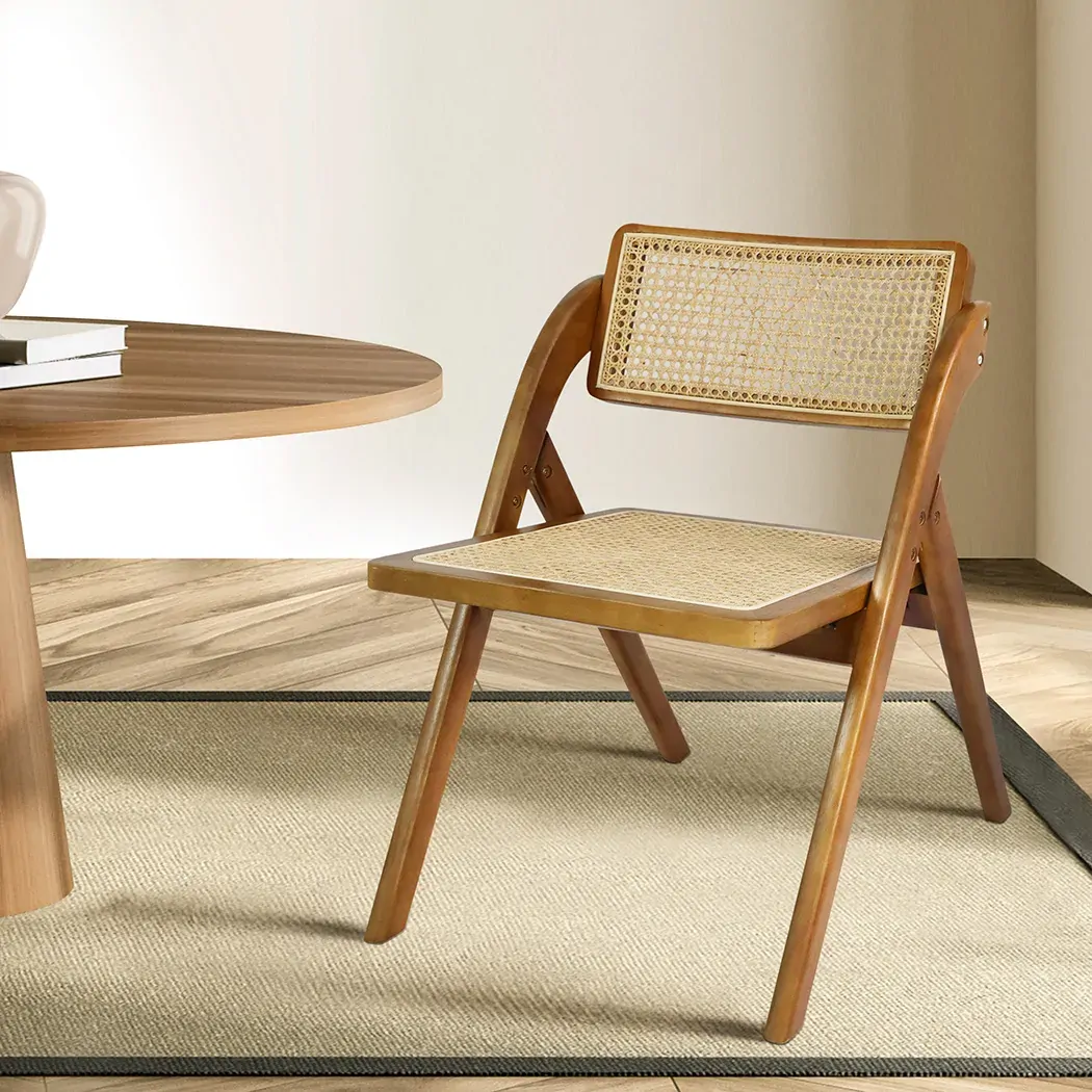 2x foldable rattan dining chairs walnut Price