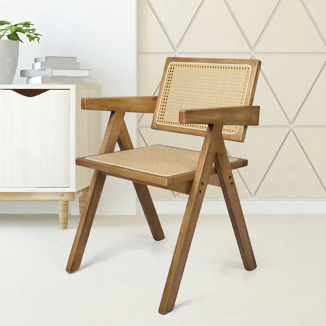 1x dining chair solid wood rattan natural Price