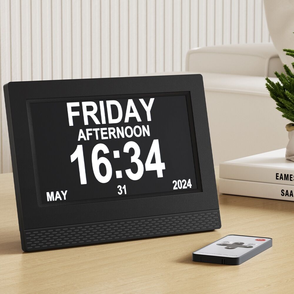 7" Digital Day Clock Calendar Alarm Black Price