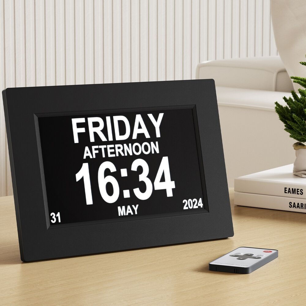 8" Digital Day Clock Calendar Alarm Black Price