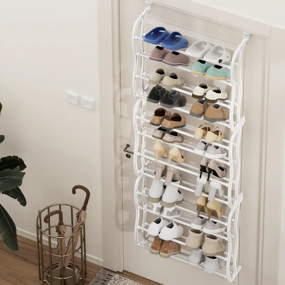 Shoe Rack 12-tier 24 Pairs Wall Mounted Metal Plastic Shoe Shleves White Price