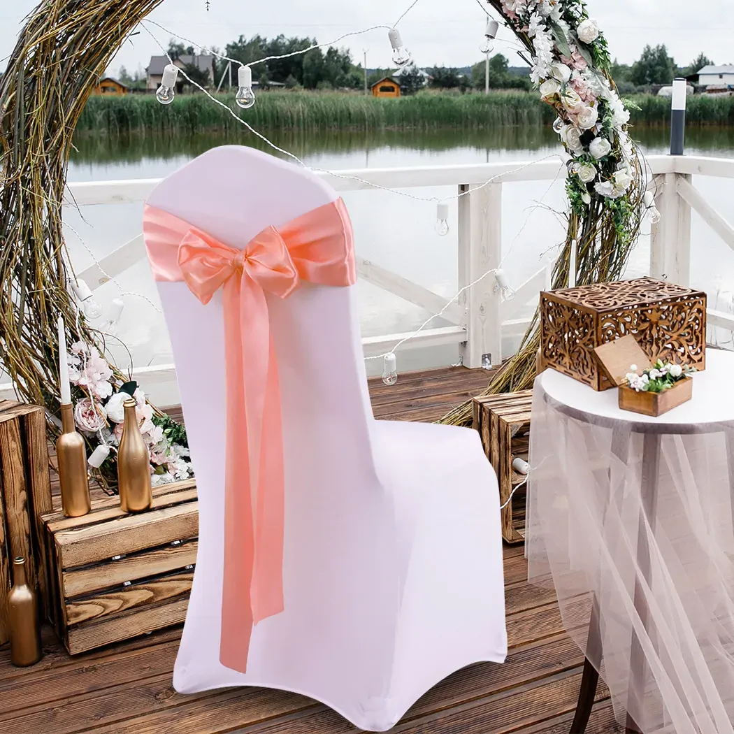 20x Satin Fabric Chair Sashes Cloth Coral Price